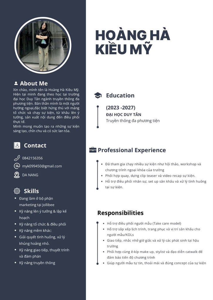 CV của Hoàng Hà Kiều Mỹ